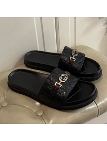 Gucci Men's Zumi GG Leather Slide Sandals Black 2021 02