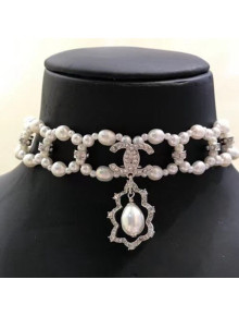 Chanel Pearl Pendant Choker Necklace White/Silver 2020