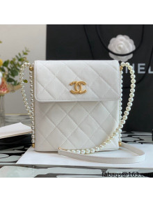 Chanel Quilted Calfskin Small Hobo Bag with Imitation Pearls Chain AS2503 White 2021