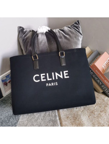 Celine Horizontal Cabas Large Tote in White Canvas with Celine Print Black 2021