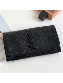 Saint Laurent Niki Large Flap Wallet in Crinkled Vintage Leather 583552 Black 2019