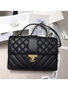 Chanel Quilted and Chevron Calfskin Large Flap Bag with Top Handle AS0712 Black 2019