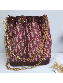 Dior Bucket Bag with Chain in Oblique Canvas Burgundy 2019