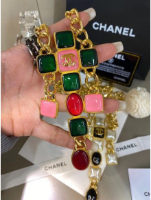 Chanel Resin Stone Necklace AB5143 Green/Burgundy/Pink 2020