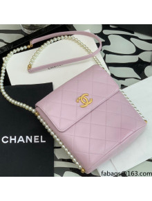 Chanel Quilted Calfskin Small Hobo Bag with Imitation Pearls Chain AS2503 Pink 2021