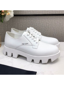 Prada Silky Calfskin Lace-up Shoes White 2020