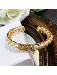 Dior Pearl Open Bracelet Gold/White 2020