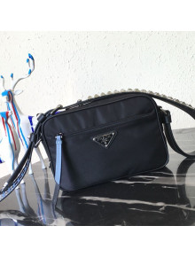 Prada Studded Strap Black Nylon Bag 1BC167 Blue 2021