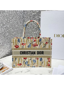 Dior Small Book Tote Bag in Hibiscus Embroidery Beige 2021