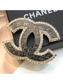 Chanel Vintage Textured Crystal Trim CC Brooch Black 2019