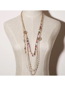 Chanel Four Layers CC Pendant Long Necklace Pink 2019