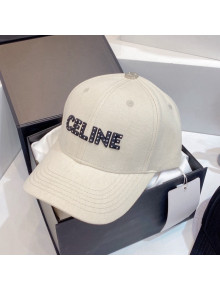 Celine Canvas Baseball Hat White 2021 16