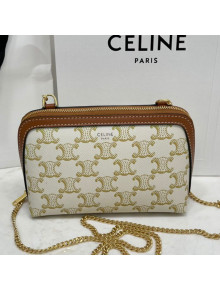 Celine Clutch with Chain Bag in Triomphe Canvas and Lambskin White 2021