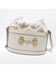 Gucci 1955 Horsebit Bucket Bag 602118 White Leather 2019