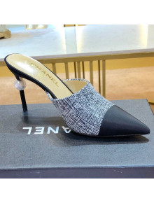 Chanel Leather Pointed Toe Pearl High-Heel Mules Gray 2019