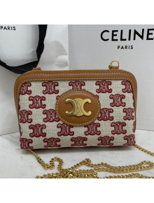 Celine Clutch with Chain Bag in Textile Canvas with Triomphe Embroidery Fox Red 2021