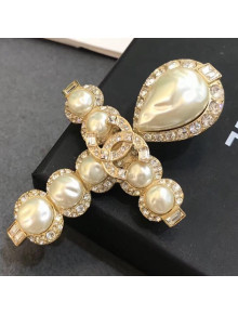 Chanel Pearl Crystal Cross Brooch 2019