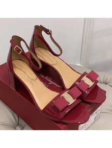 Salvatore Ferragamo Vara Patent Leather Bow Sandals 6cm Burgundy 2021