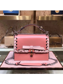 Fendi Calfskin KAN I Small Bag with Leather Threading and Bows Peach/Pink 2018