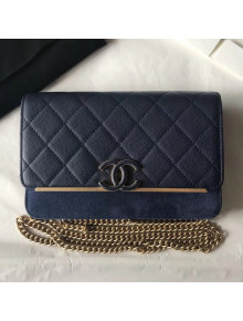 Chanel Grained Calfskin & Suede Lady Coco Wallet On Chain WOC Bag A84450 Navy Blue 2018