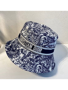 Dior Bucket Hat in Toile de Jouy Reverse Embroidered Cotton Dark Blue 2021