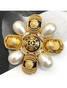 Chanel Beetle Texture Brooch AB1494 Gold/White/Blue 2019