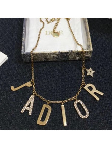 Dior Lettering Pendant Necklace Gold/Crystal 2020