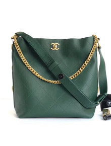 Chanel Button Up Calfskin & Grosgrain Large Hobo Handbag A57576 Green 2018