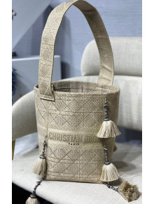 Dior D-Bubble Bucket Bag in Beige Cannage Embroidery with Straw Effect 2021