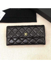 Chanel Classic Quilted Lambskin Flap Wallet A50096 Black/Gold