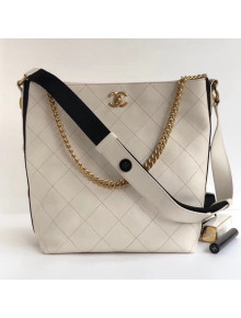 Chanel Button Up Calfskin & Grosgrain Large Hobo Handbag A57576 Ivory 2018