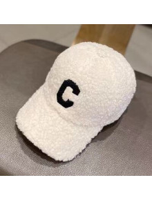 Celine Shearling Baseball Hat White 2021