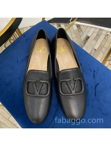 Valentino Garavani VLogo Calfskin Flat Loafers Black 2020