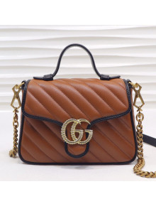 Gucci GG Diagonal Marmont Leather Mini Top Handle Bag 547260 Cognac/Black 2019