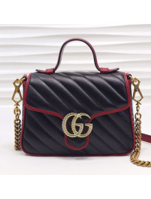 Gucci GG Diagonal Marmont Leather Mini Top Handle Bag 583571 Black/Red 2019