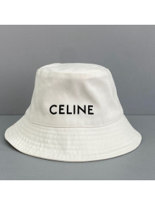 Celine Canvas Bucket Hat with CELINE Print White 2021