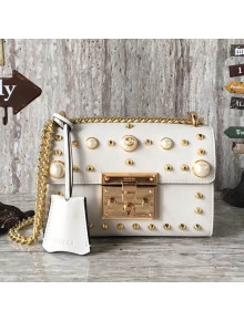 Gucci Small GG Studded Shoulder in Studed Leather With Pearls White