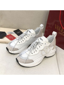 Valentino VLogo Sneakers in Suede and Calfskin Patchwork White/Grey (For Women and Men)