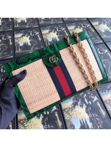 Gucci Ophidia Straw Small Shoulder Bag with Snakeskin Trim 503877 Beige/Green 2019