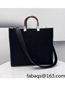 Fendi Sunshine Medium Shopper Tote Bag in Black Texture FF Fabric 2021 8528
