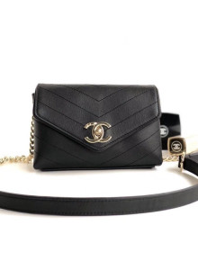 Chanel Lambskin Chevron Belt Bag Black 2018