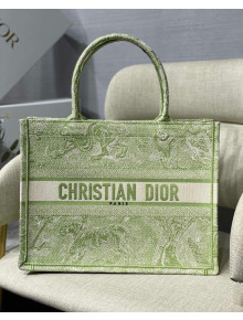 Dior Small Book Tote Bag in Green Toile de Jouy Reverse Embroidery 2021
