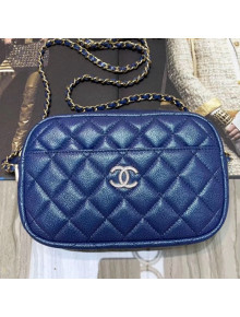 Chanel Iridescent Quilted Grained Calfskin Camera Case Shoulder Bag A91796 Blue 2019