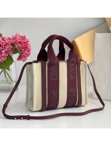 Chloe Small Woody Canvas Tote Bag with Strap Burgundy 2022 N7666