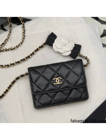 Chanel Lambskin Flap Card Holder With Camellia Black Spring-Summer 2021