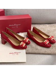 Salvatore Ferragamo Patent Leather Bow Flat Ballerinas/Pumps Red 2021