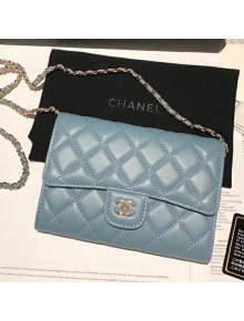 Chanel Lambskin Classic Mini Clutch with Chain A84512 Powder Blue 2018