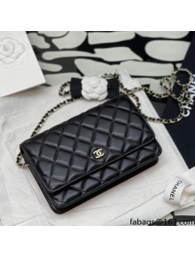 Chanel Lambskin Wallet on Chain With Camellia Black Spring-Summer 2021
