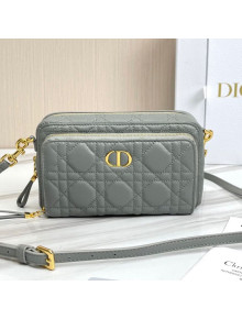 Dior Caro Double Pouch in Supple Cannage Calfskin Light Grey 2021