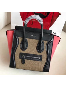 Celine Nano Luggage Handbag In Smooth/Grainy Calfskin Grey/Black/Red 2020